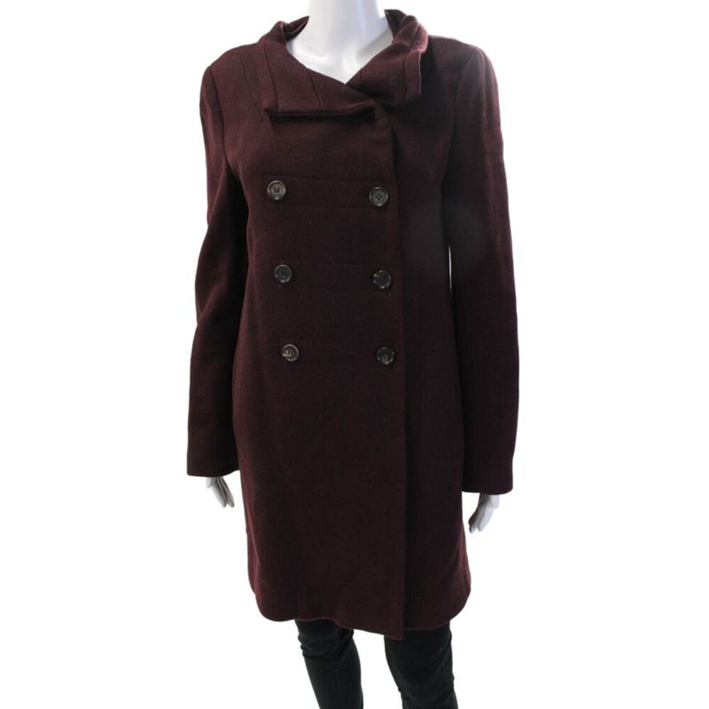 Narciso Rodriguez Women Brown Wool Blend Overcoat Button Mock Neck Size 6